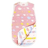 OOKISTORE ふわふわ6重ガーゼスリーパー 寝冷え防止 ボタン開閉式 吸水性・通気性・吸湿性・速乾性 夏冬 冷暖房対策 35*58 cm(新生児~3歳頃) (ピンク雲)