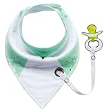 EOZY ベビー スタイ ビブ 柔らかい よだれかけ 2層タイプ 三角 スナップ 調整可能 多機能 コットン ギフト バンダナ型 かわいい 出産祝い グリーン1