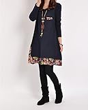 Spinas（スピナス)マタニティ ワンピース チュニック 2015 秋 冬 ニット 重ね着風 デザイン マタニティ ドレス☆ (M, ネイビー)