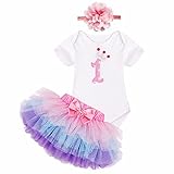 iEFiELベビー女の子1st誕生日ボディスーツチュチュスカートフラワーヘッドバンド服装 US サイズ: 0-3 Months カラー: パープル