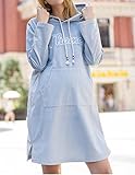 (オーセンティック) AUTHENTIC マタニティ ワンピース 授乳服 妊婦服 産前 産後 ジッパー 授乳口付き フード付き (M, ブルー)