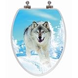 Topseat 3d細長いトイレシート、W / Chromedメタルヒンジ、木製、雪Wolf