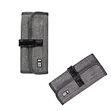 BUBM PC周辺小物用収納ポーチ 軽量 防水 折りたたみ式 充電器/ケーブル/USBメモリー おしゃれ 通勤バッグ (グレー)