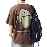[Fosroe] Tシャツ 半袖 綿100% 夏服 おしゃれ プリント 野球 Tシャツ カットソー かっこいい服 上品 柔らかい 快適 ティーシャツ ショートスリーブ トップス 大きいサイズ coffee-M