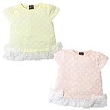 (クリーム/90cm)ベビー服 女の子 Tシャツ 半袖 Dolly Ribbon ドーリーリボン シフォン装飾 リボン総柄 スナップボタン 女児 ベビー