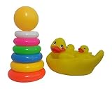 Baby明るい色Stackable Rings and Tubby Scrubby Rubber Duck Family Bath Toy (バンドル)