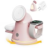 ZEEHOO Appleデバイス用3in1ワイヤレス充電ステーション、Qi2認証Mag-Safe充電器スタンド＆ライト iPhone 16/15/14/13/12＆AirPods＆iWatch＆ピクセル 10＆サムスンギャラクシーウォッチ高速ワイヤレス充電ステーション（30Wアダプター） (ピンク)