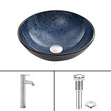 VIGO Indigo Eclipse Glass Vessel Bathroom Sink and Seville Vessel Faucet with Pop Up, Chrome [並行輸入品]