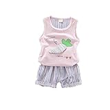 ベイビー服 男の子キャミソール Pojour ランニングシャツ 夏子供Ｔシャツ＋パンツ ボーイズ2セット　子供ギフト 綿 通気 ピンク 100cm