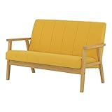 佐藤産業 ２人掛け ソファー（120cm幅／座部：ストライプステッチ） Sereno（セレノ） イエロー（肘部：ナチュラル） CS120-ST-YE FB NA