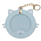 缶バッジケース かわいい 猫型 缶バッジカバー PUレザー キーホルダー式 透明 かんばっじ保護 収納 コレクション ディスプレイ アニメグッズ 75mm バッジ 対応(75mm ライトブル)