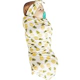 AmazingDeal ブランケット リボンセット２点ベビー用 毛布 お昼寝 出産祝い 高品質 黄色パイナップル柄 キッズ用 グレー