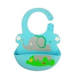 食事用スタイ　エプロン ベビービブ 食品級シリコン100% 折り畳み式 防水 漏れ防止シリコーンポケット 無毒無味　食事用　　食洗機で洗える 柔らかい材質 ３段階に調整できる 外出携帯に便利 動物柄　