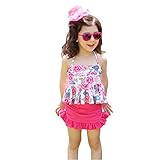 「楽々セレクトショップ」DUDU&MUMU正規品　可愛い子供用水着 女の子 花柄 スクール セパレート 上下セット 女児 ガールズ ビキニ キャップ付き 海水浴 スイミング ベビー フリル スカート 