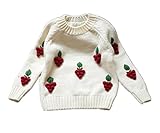 Candykids 女児 女の子 子供服 長袖 ニットセーター クルーネック 毛糸セーター キッズ こども 可愛い蒲萄柄 秋冬着 通園 結婚式 発表会 お出かけ (100CM, クリーム色)