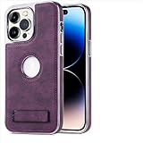 iPhone 13&14 レザーケース 薄くて柔軟なソフトグリップ高级感 スタンド 耐衝撃ケ-ス 6.1インチ (purple)