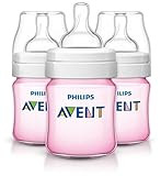 Philips AVENT Classic Plus BPA Free Polypropylene Bottles, Pink, 4 Ounce (Pack of 3) by Philips Aven