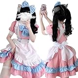 [Formemory] メイド服 コスプレ かわいい ロリータ 衣装 リボン プリンセス ドレス ゴスロリ ワンピース 大きいサイズ ピンク レディース メイド服 可愛い 蝶々結びリボン付 猫爪柄 ゴシック風 ワンピース メイド (S)