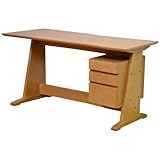 デスク 薄型 チェスト デスク ラック付き 天然木 タモ材 PCデスク パソコンデスク 書斎机 引出 勉強机 木製 幅150cm ライトブラウン LS-683LB