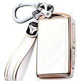 [JUNSKY] マツダ適合 CX-5 CX-60 CX-8 CX-30 CX-3 MX-30 ロードスター マツダ2 マツダ3 マツダ6 スマートキーケース キーカバー お洒落 キズ防止 MAZDA車用 キーホルダー (光沢, ホワイト／ゴールド)