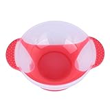 Demiawaking PP　吸盤付　ライスボウル　温度感知スプーン　蓋付かない (レッドボウル, イエロースプーン)