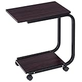 Costway サイドテーブル ソファサイドテーブル テーブル ノートパソコンスタンド キャスター付き ブラウン 50×30×高さ59cm