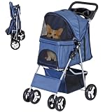 Epetloverペットカート 犬用バギー 4輪 折りたたみ ペットベビーカー 犬用 キャリー ドッグ かーと 耐荷重15kg 多頭 猫 子犬 小型犬 中型犬 老犬 介護 散歩 トラベルキャリア 軽量 収納カゴ カップホルダー付き