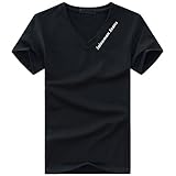 BUZZxSELECTION(バズ セレクション) Vネック Tシャツ 半袖 カットソー おしゃれ インナー 無地 ロゴ メンズ BSTS017 (02 ブラック,L)