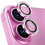 【3枚入り】レンズカバー iPhone 16 /16 Plus用 カメラフィルム キラキラ アイフォン16/プラス カメラ保護 ピカピカ アルミ合金 9H強化ガラス キズ防止 黒縁取り 露出オーバー防止 超高透過率 いphone16/いphone16 plus用 カメラカバー プロテクター ラインストーン ピンク
