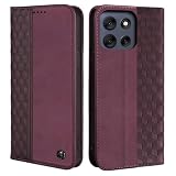 CASAFUNY 用の motorola moto g66j 5G ケース 手帳型 おしゃれ 向けの moto g66y 5G ケース 手帳型 耐衝撃 本革 PUレザー TPUソフト 用の モトローラ モトg66j スマホケース シンプル カードポケット付き 軽量 カバー スタンド機能付き カード収納 マグネット開閉 落汗や指紋防止 擦り傷防止[6.7インチ]クラレット