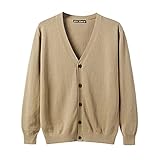 Wowcarbazole カーディガン 学生 メンズ Vネック スクールカーディガン 男 セーター ニット ビジネス 綿 無地 春秋冬 カーキ(WJP0008CA-3XL)