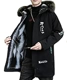 [Alppv] ジャケット メンズ ウィンドブレーカー ロング コート 中綿 厚手 ミリタリージャケット フード付き 防寒着 防風 アウター ブルゾン ゆったり カジュアル 冬服ブラック3XL