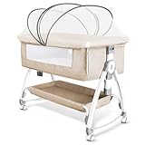 Oqhvup ベビーベッド 添い寝 乳児用ベッド 新生児ベッド 高さ6段調節可能 蚊帳 通気性 多機能 組み立て簡単 収納便利 持ち運び 洗