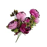 Prettyia ブーケ　牡丹　シルク　造花　シルクフラワー　ホーム　結婚式　ウェディング　宴会　デコレーション　全4色 - パープル