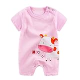 Aliciga ロンパース 新生児 子供服 男の子 女の子 かわいい 動物 レターロンパー カートゥーン 無地 綿 ペンギン キリン 乳牛 プリント Oネック 半袖 コットン ベビー服 (6-12M,
