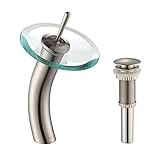 Kraus KGW-1700-PU-10SN-CL Single Lever Vessel Glass Waterfall Bathroom Faucet Satin Nickel with Clea