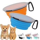 [ピーチパウ] Peach Paw 折りたたみ ペット ボウル エサ入れ シリコン 携帯 水飲み 水 給水 エサ入れ ポータブル 散歩 トラベル 旅行 防災 グッズ 避難 小型犬 中型犬 大型犬 猫 子犬 子猫 小動物 ハムスター ウサギ フタ付き カラビナ付き 軽量 コンパクト Sサイズ 360ml 2個セット オレンジ + スカイブルー