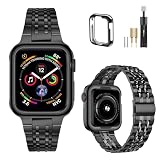 MioHHR Apple Watch用バンド 41mm ソリッドステンレススチールメタルストラップ iWatch Series 9 8 7用 (ブラック、41mm)