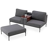 LOWYA （ロウヤ） ソファ カウチソファ 木製 アームテーブル付き レイアウト自由自在 2人掛け 天然木フレーム ファブリック張地 おしゃれ 新生活 グレー