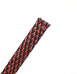 Wang-Data 100ft-1/2 Expandable Braided Sleeving -Black and red -cable management sleeve cord organiz