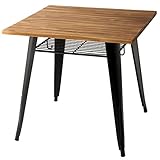 タンスのゲン ダイニングテーブル 80×80cm 天然パイン無垢材 棚網付き アジャスター付き ブルックリンスタイル ブラック 47600005 00