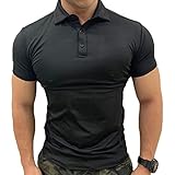 [マナツライフ] メンズ ポロシャツ 半袖 吸汗速乾ドライ ストレッチ 細身 トレーニングウェア おしゃれ DTP8(ブラック, L)