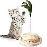 【猫Heroes -ネコちゃんのぐるぐるボール-】 ねこ木製おもちゃ 天然素材 羽根つきねこじゃらし 国内メーカー保証付き (ナチュラル, レギュラー)