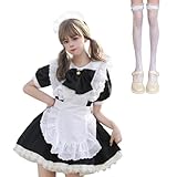 [AOTYP] コスプレ メイド 5点セット ワンピース ショート丈 レディース ニーハイ ソックス 靴下 エプロン カチューシャ 蝶結ぶ コスチューム 仮装 コンカフェ メイドカフェ ハロウィン クリスマス ブラックL