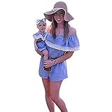 willsa Mommy and Me Family Matching Outfitsオフ肩レースジャンプスーツロンパースベルト付き