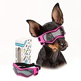 PETLESO犬ゴーグル 小型犬サングラス防風UVカットゴーグル保護犬用ゴーグル、Sピンク色