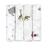 j & alex's 100% Cotton Muslin Swaddle Blankets in Little Animal Friends with Rockin' Green Laundry S