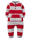 カーターズ ロンパース carter's 男の子用赤xグレー太ボーダーフリースお出かけ用長袖ジャンプスーツ (9months(67-72cm)) [並行輸入品]