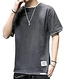 [JHIJSC] メンズ tシャツ 半袖 夏 おしゃれ 薄手 無地 綿 シンプル カジュアル 大きいサイズ (M, グレー)
