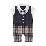 XM Nyan Mayの赤ちゃん幼児用男の子半袖ボウタイFauxベストロンパースワンジー